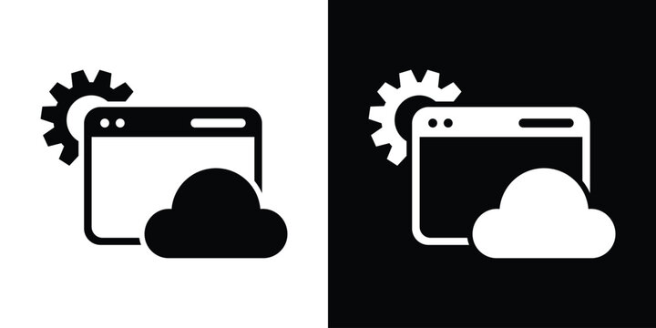 Web browser window icon combined with a cloud and a gear wheel, representing cloud settings, web management, and online configuration.