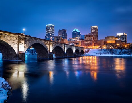 night view of stone arch bridge and downtown minneapolis minnesota bridge architecture cityscape illuminated