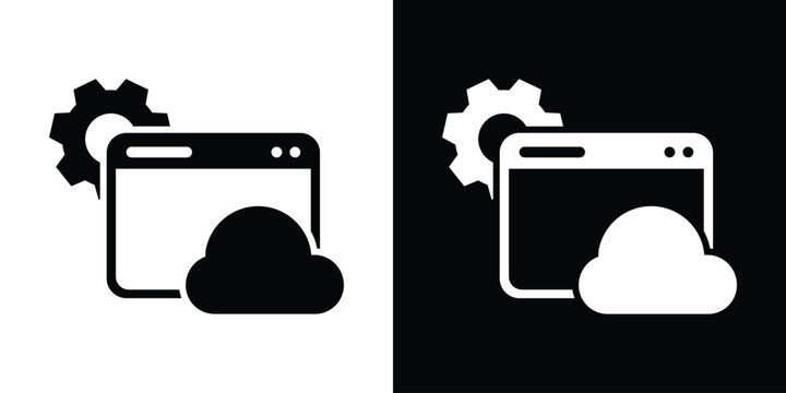 Web browser window icon combined with a cloud and a gear wheel, representing cloud settings, web management, and online configuration.