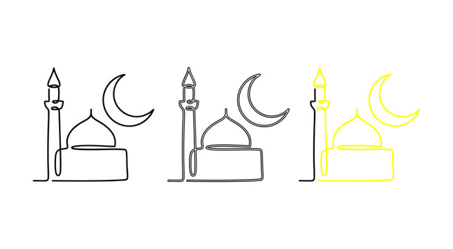 Cartoon mosque with minarets and moon at night Vector