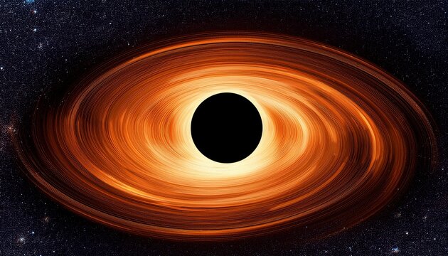 Pixelated Black Hole Illustration With Orange Accretion Disk In Dark Starry Sky
