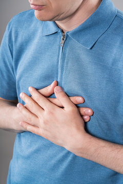 Heart attack, man with chest pain, myocardial infarction