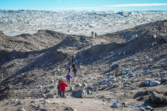 Kangerlussuaq, Greenland Ice Sheet Point 660 - Hikers Crossing Greenland Ice Terrain