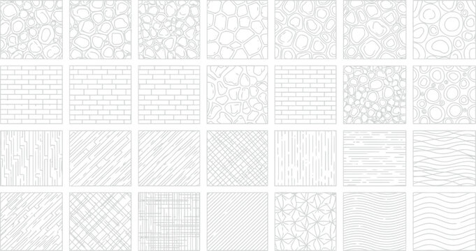 Set of thirty professional architectural hatch patterns for cad drafting including brick stone pebble and geometric line work for technical design documentation