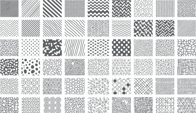 Assortment of detailed line art patterns and geometric tessellations for graphic design