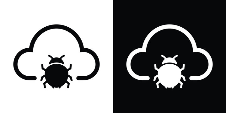Cloud network vulnerability icon showing a beetle bug sitting inside a cloud shape outline, representing server infection or malware.