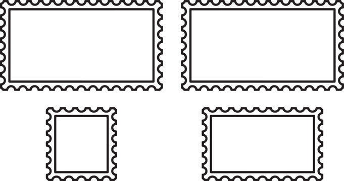 Blank postage stamp border templates isolated on white background