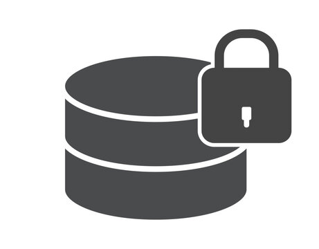Database Security and Data Protection Icon with Padlock, Secure Server Storage, Cybersecurity, Information Privacy, Minimal Flat Vector Illustration
