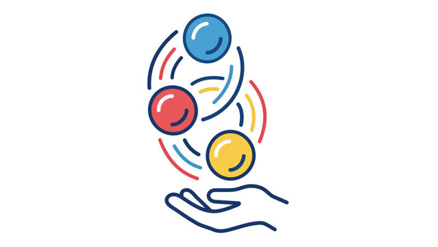 Swirling billiard balls with vibrant motion trails in red, blue, and yellow &mdash; a minimalist outlined cue sports vector icon for pool hall graphics, leisure apps, and dynamic game design elements