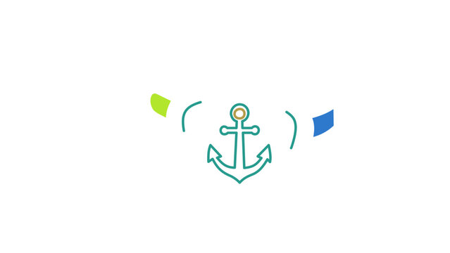 Heavy iron mooring device vector graphic for seafaring and maritime quests, refined linear design with polychromatic paths and modifiable contour density for custom thickness.