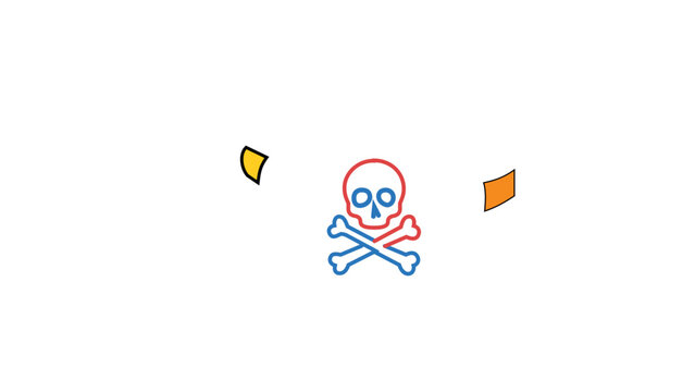 Classic privateer emblem featuring a cranium and intersecting femurs, polished linear depiction with variable outline thickness and adaptable multicolored path styling for adventure.