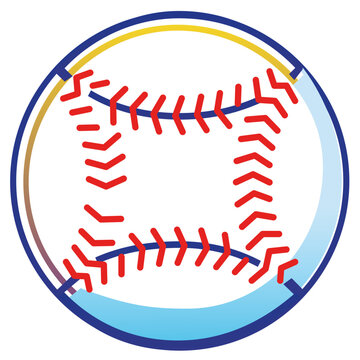 Stylized athletic hardball graphic with ruby seams and sapphire borders. Premium linear illustration with modifyable thickness and adjustable contours for baseball tournament branding.