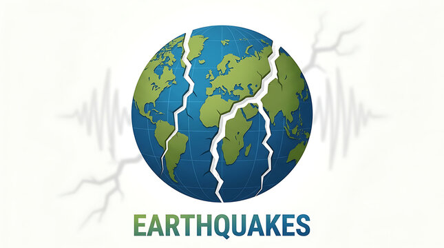 Cracked earth globe with seismic waves representing global earthquakes and environmental disaster