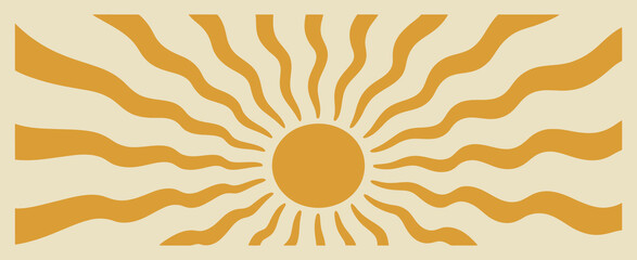 sun groovy background summer retro radial burst yellow graphic wave abstract trendy sunshine poster cartoon light beam print design composition with vibrant seasonal energy and modern decorative illus © SHORIF