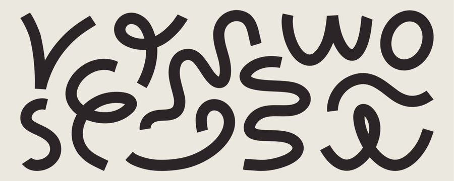 Hand drawn abstract brush shapes and scribble elements set with crayon, ink or marker strokes. Wavy, bold and organic forms with grunge texture. Perfect for backgrounds, posters and modern design.