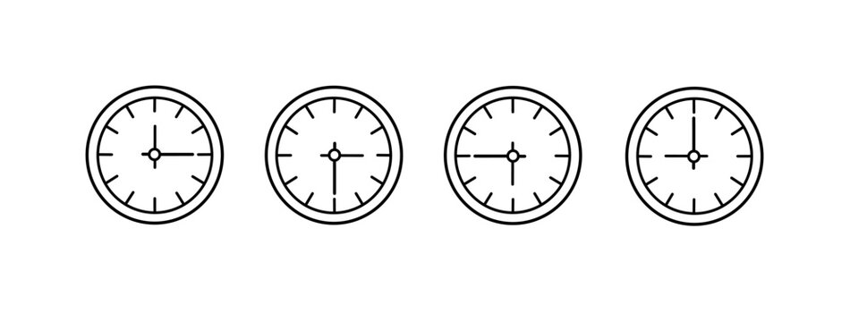 Minimal Clock Icon Set Collection in Thin Line Outline Style Vector Illustration