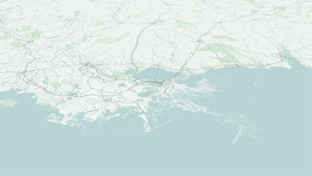 Modern minimalist vector map of Jefferson Parish, Louisiana, USA. High-quality scalable illustration of Lake Pontchartrain, Mississippi River bends, Metairie Kenner city grids for posters and design.