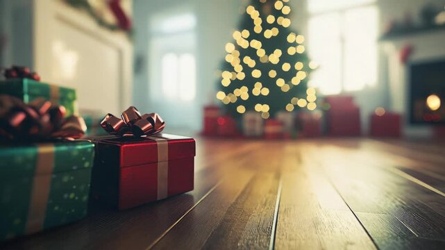 Gift Wrapped Presents and Christmas Tree