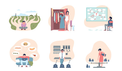 Cognitive load management. Information overload, looking clarity, sorting out and eliminating chaos in work and life. Hyperfocus and organization recent vector scenes © LadadikArt