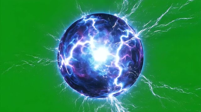 Abstract Glowing Energy Sphere with Lightning Arcs - A vibrant and dynamic abstract sphere radiates electric blue and purple hues, surrounded by vivid lightning arcs.