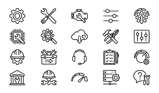 Modern repair and configuration outline icons vector set for web apps templates and interface design
