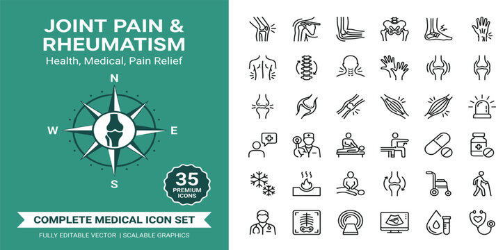 Joint pain thin line icon . Rheumatism concept . Editable stroke . Vector .