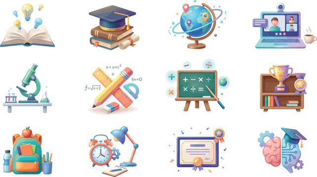 Education Learning and School 3D Icon Set