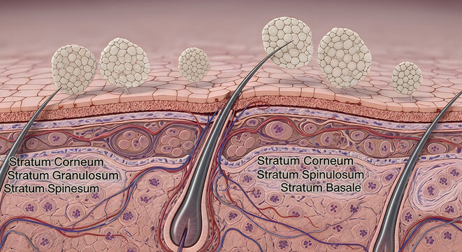 3d render of hair follicles showing different stages of hair growth and loss, medical illustration