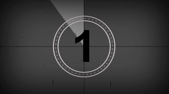 Vintage film look noise old countdown grey scratches effect dust flicker number one ideal for cinematic movie intros and retro video transitions.