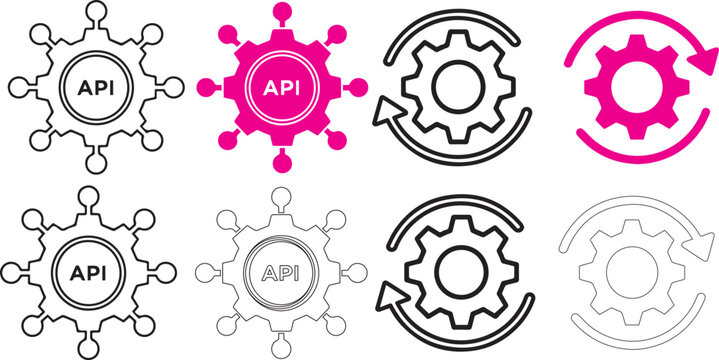 Api interface gear icons set vector illustration for software development and integration