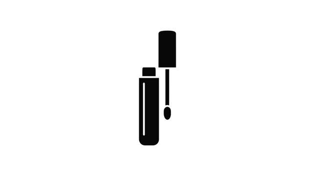 Lip gloss tube and applicator black silhouette on white background