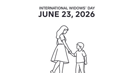 Obraz premium Mother and child walking hand in hand line art illustration for International Widows Day