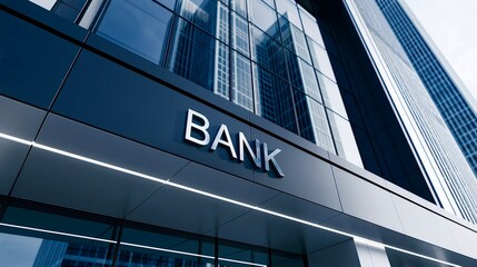 Obraz premium Bank building sign showing finance and investment business