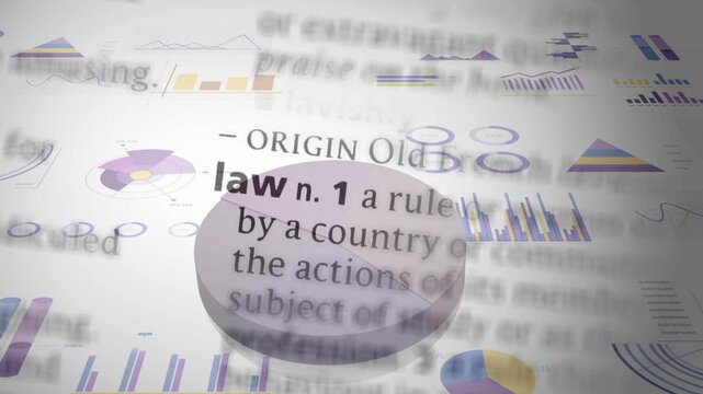 On play, light-purple 3D pie chart lifting wedge while dictionary overlay drifting, explaining law