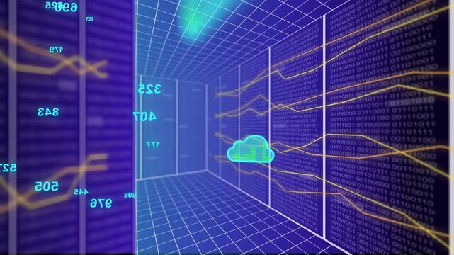 Cloud icon spawning, scaling and moving to right wall after cursor halo passing, showing data flow