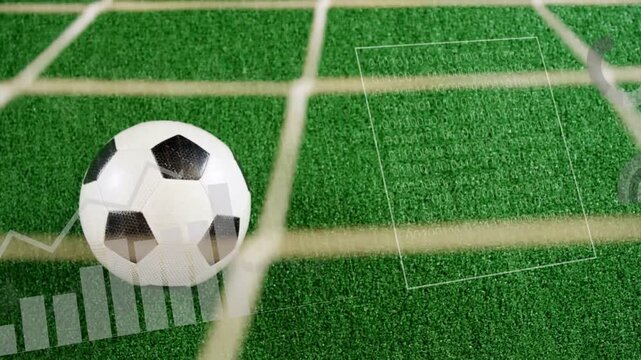 AR overlays appearing, camera shifting, bars growing beside soccer ball, visualizing goal metrics