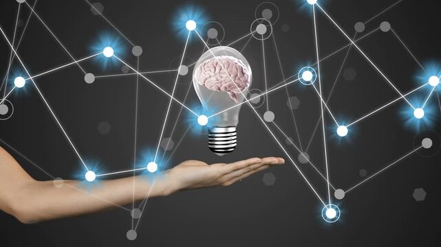Left-edge nodes starting network expansion, forearm sliding under brain-in-bulb, showing links