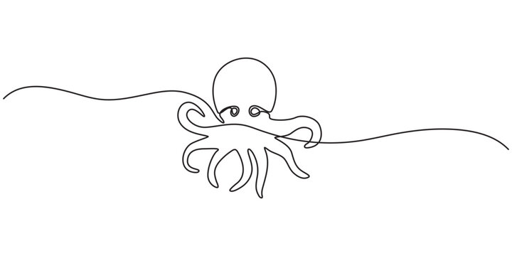 octopus continuous line art drawing style. Minimalist black octopus seafood outline. editable active stroke vector, octopus sketch, drawing by one continuous line, on abstract background vector pro.