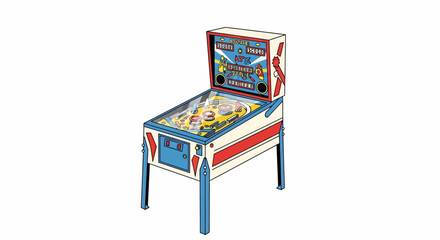 Retro Pinball Machine Isolated on White Background, Vintage Arcade Game © Beat