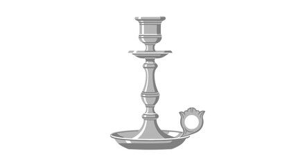Naklejka premium Antique Silver Candlestick Holder with Handle, Isolated on White Background