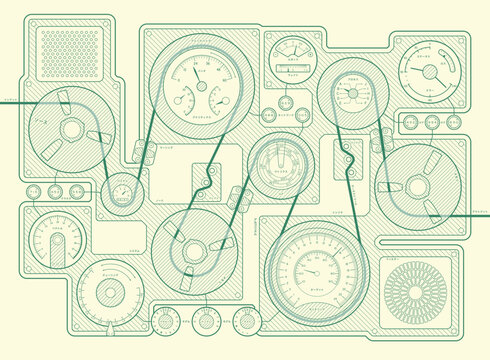 Teal Line Art Vintage Analog Control Panel Machine Learning Concept