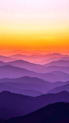 Fototapeta premium Vibrant Mountain Range Layers At Sunset With Orange Yellow And Purple Hues