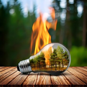 Lightbulb with burning forest inside