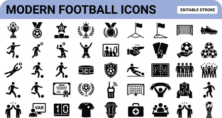 Modern Football Soccer Icons Set Editable Stroke Vector © Puja