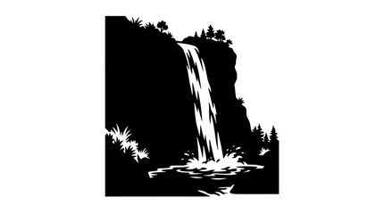 Waterfall Silhouette Against White Background Graphic Design Illustration © RKRifat