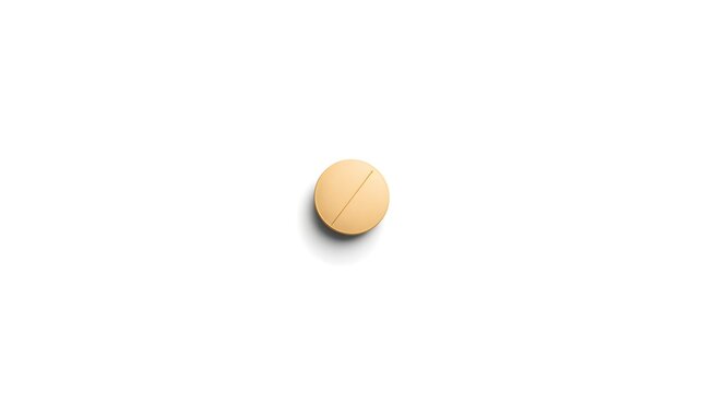 Single medicine tablet isolated on clean white background top view macro product photography soft neutral lighting shallow depth of field ultra detailed pharmaceutical close up