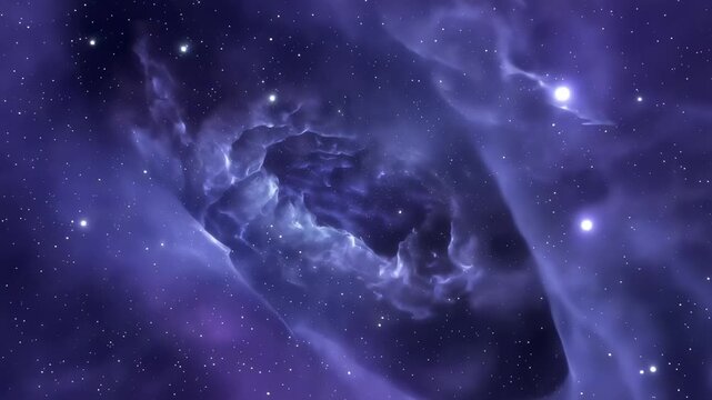 Majestic glowing purple space nebula with bright shining stars and cosmic dust clouds in the deep universe, astronomy exploration, science fiction galaxy background, abstract celestial beauty.