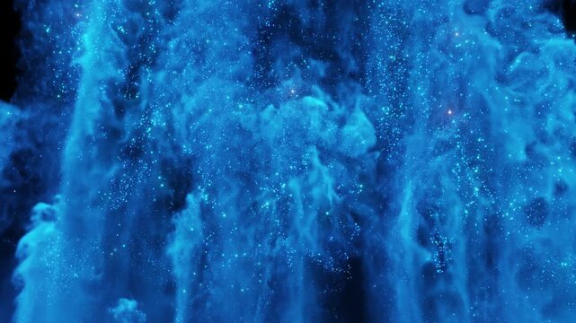 Blue Glittering Particles and Complex Smoke Columns Rising Loop