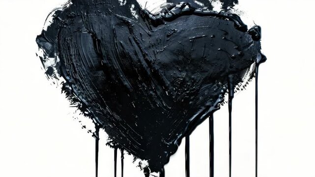 An abstract art piece featuring a dark heart shape with dripping streaks of fluid. A powerful representing emotion and intensity.