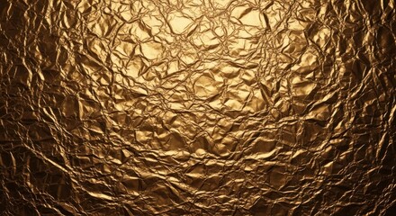 Obraz premium Brightly lit crumpled gold foil creates a rich, shimmering, reflective metallic texture Wallpaper Background image